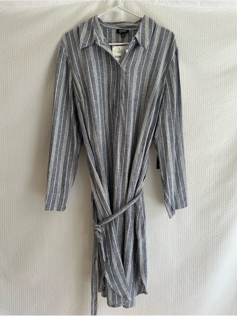 Jones New York Linen Blend Striped Shirt Dress NWT XL Belted Midi Dress